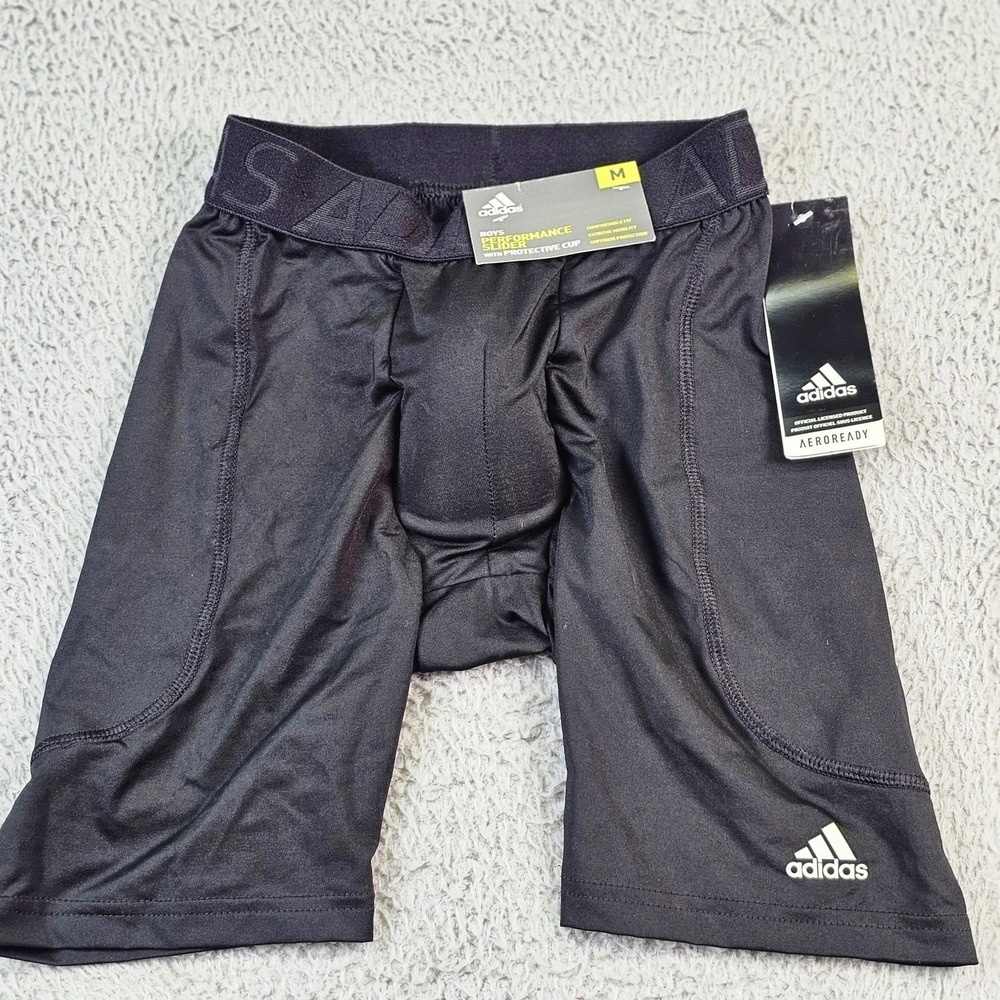 Adidas Compression Shorts Boys Medium Black Slider Protective Cup Baseball